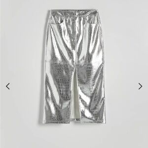 RESERVED - Metallic Faux Leather Skirt - SILVER